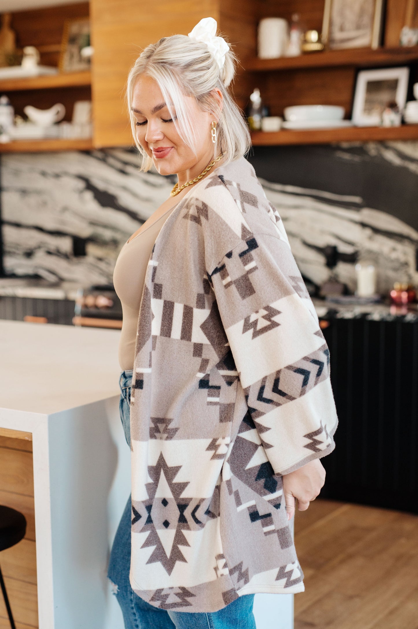 Full of Character Blanket Kimono | Cozy Brushed Hacci Open Front Layer