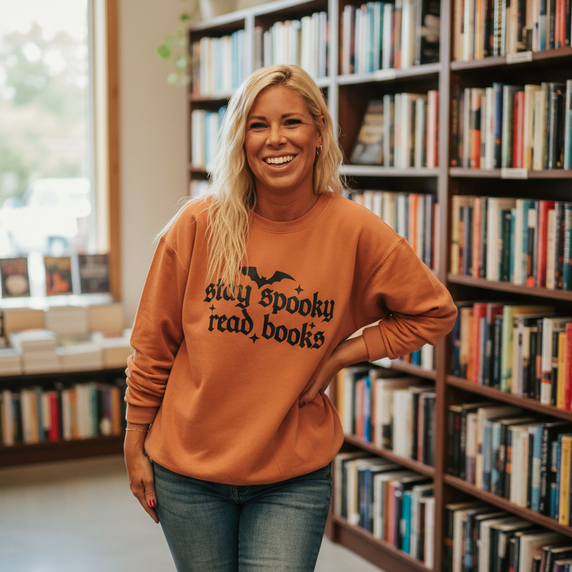 Comfort Colors Stay Spooky Read Books Sweater - Gothic Bookish Autumn Crew