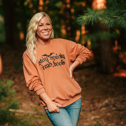 Comfort Colors Stay Spooky Read Books Sweater - Gothic Bookish Autumn Crew