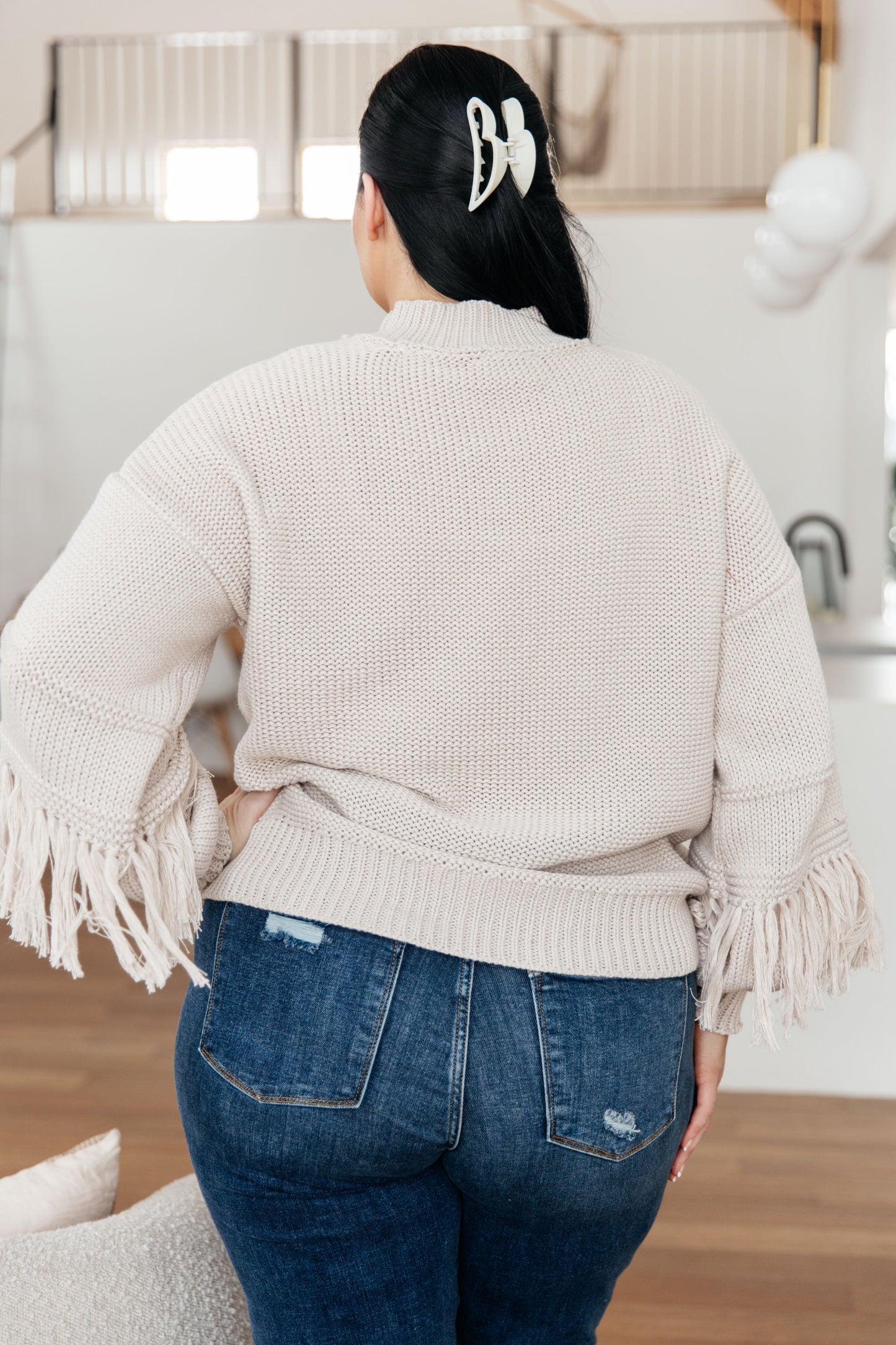Handle It All Fringe Detail Sweater | Cozy Heavy Knit Balloon Sleeve Sweater