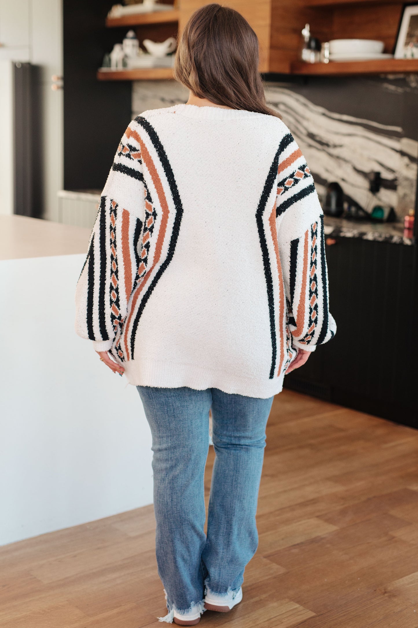 Holding On Aztec Print Cardigan | Soft Mid-Weight Open Front Sweater
