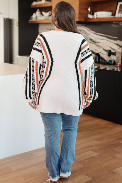 Holding On Aztec Print Cardigan | Soft Mid-Weight Open Front Sweater