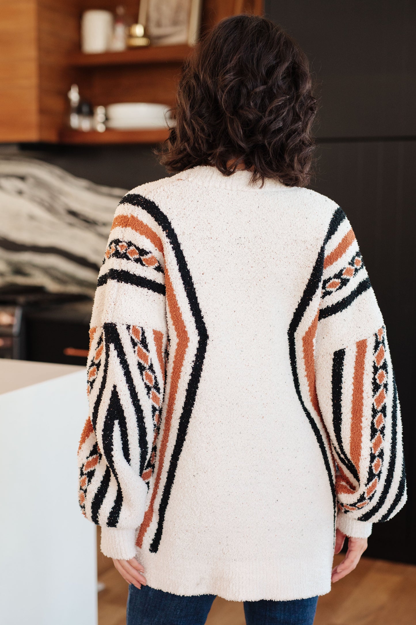 Holding On Aztec Print Cardigan | Soft Mid-Weight Open Front Sweater