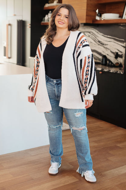 Holding On Aztec Print Cardigan | Soft Mid-Weight Open Front Sweater