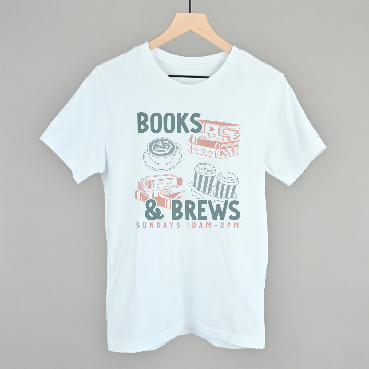 Books & Brews Crewneck Sweatshirt Comfort Colors White Coffee & Reading Tee