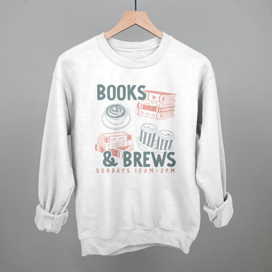 Books & Brews Crewneck Sweatshirt Comfort Colors White Coffee & Reading Tee