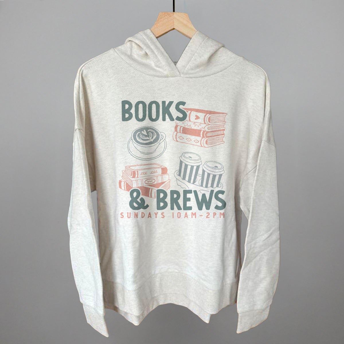 Books & Brews Crewneck Sweatshirt Comfort Colors White Coffee & Reading Tee
