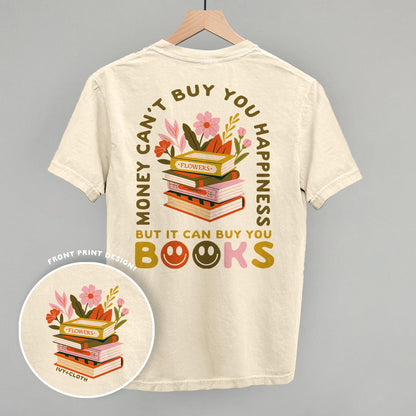 Retro Book Stack T-Shirt - Cozy Pastel Bookish Graphic Tee (Back Print)