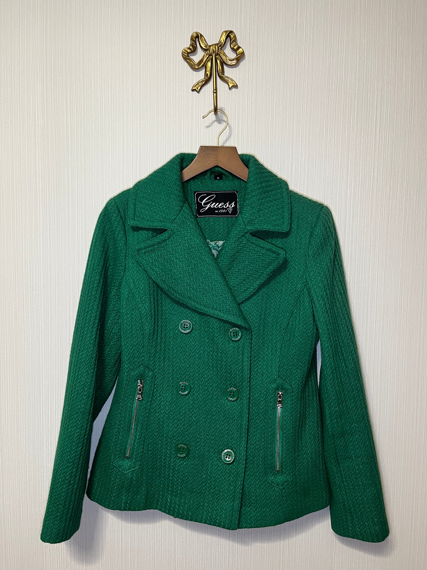 Guess Kelly Green Double-Breasted Wool Peacoat