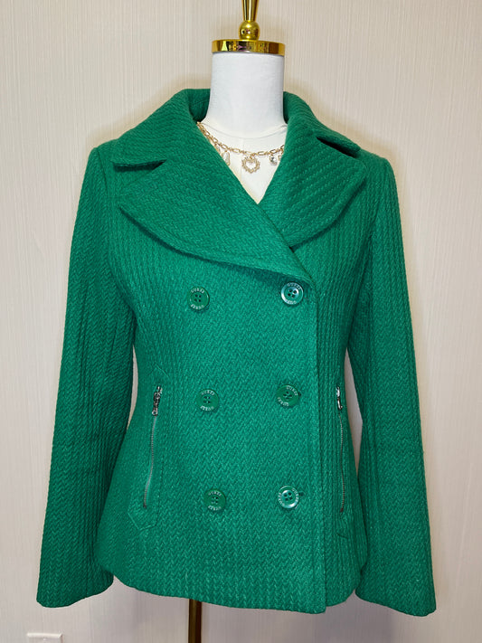 Guess Kelly Green Double-Breasted Wool Peacoat
