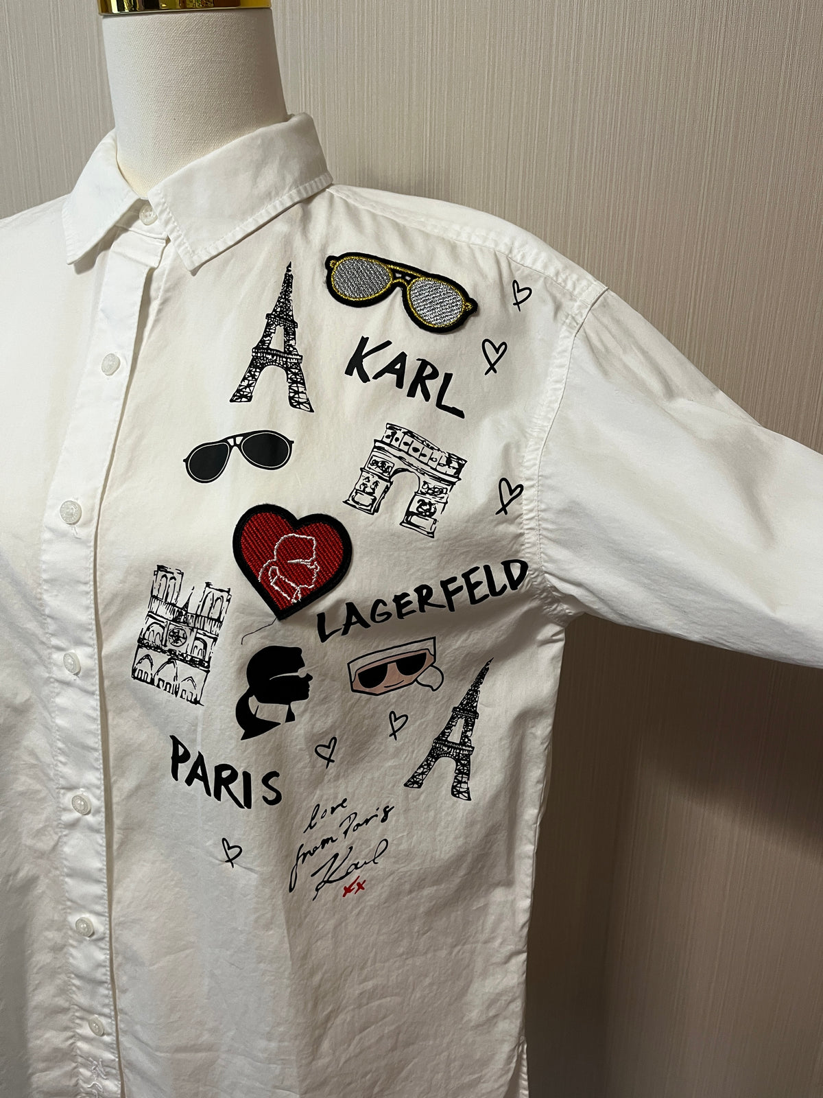 Karl Lagerfeld Patched Doodle Shirt-Small Petite