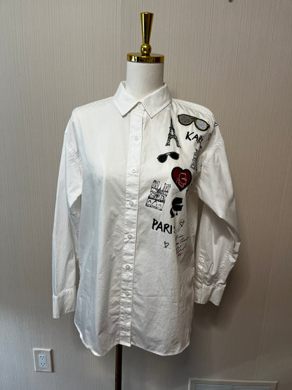 Karl Lagerfeld Patched Doodle Shirt-Small Petite