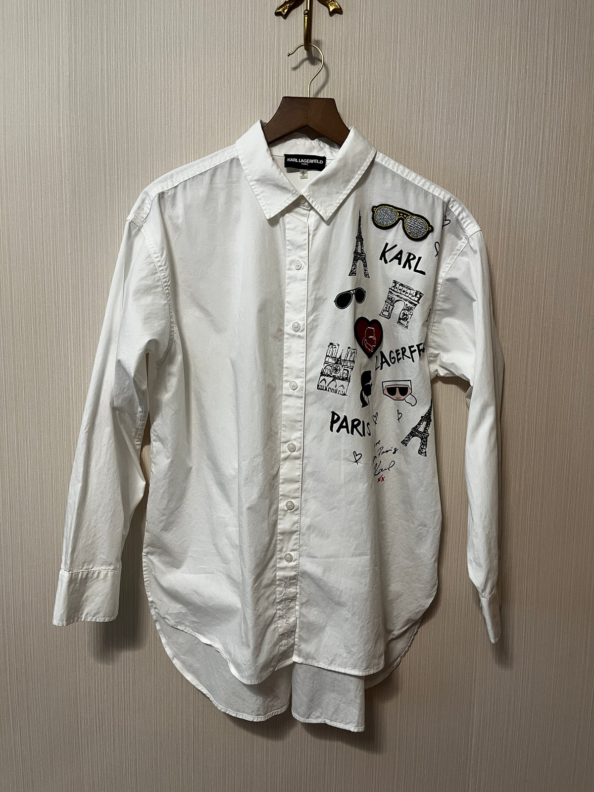 Karl Lagerfeld Patched Doodle Shirt-Small Petite