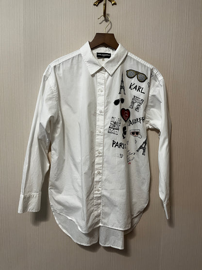 Karl Lagerfeld Patched Doodle Shirt-Small Petite