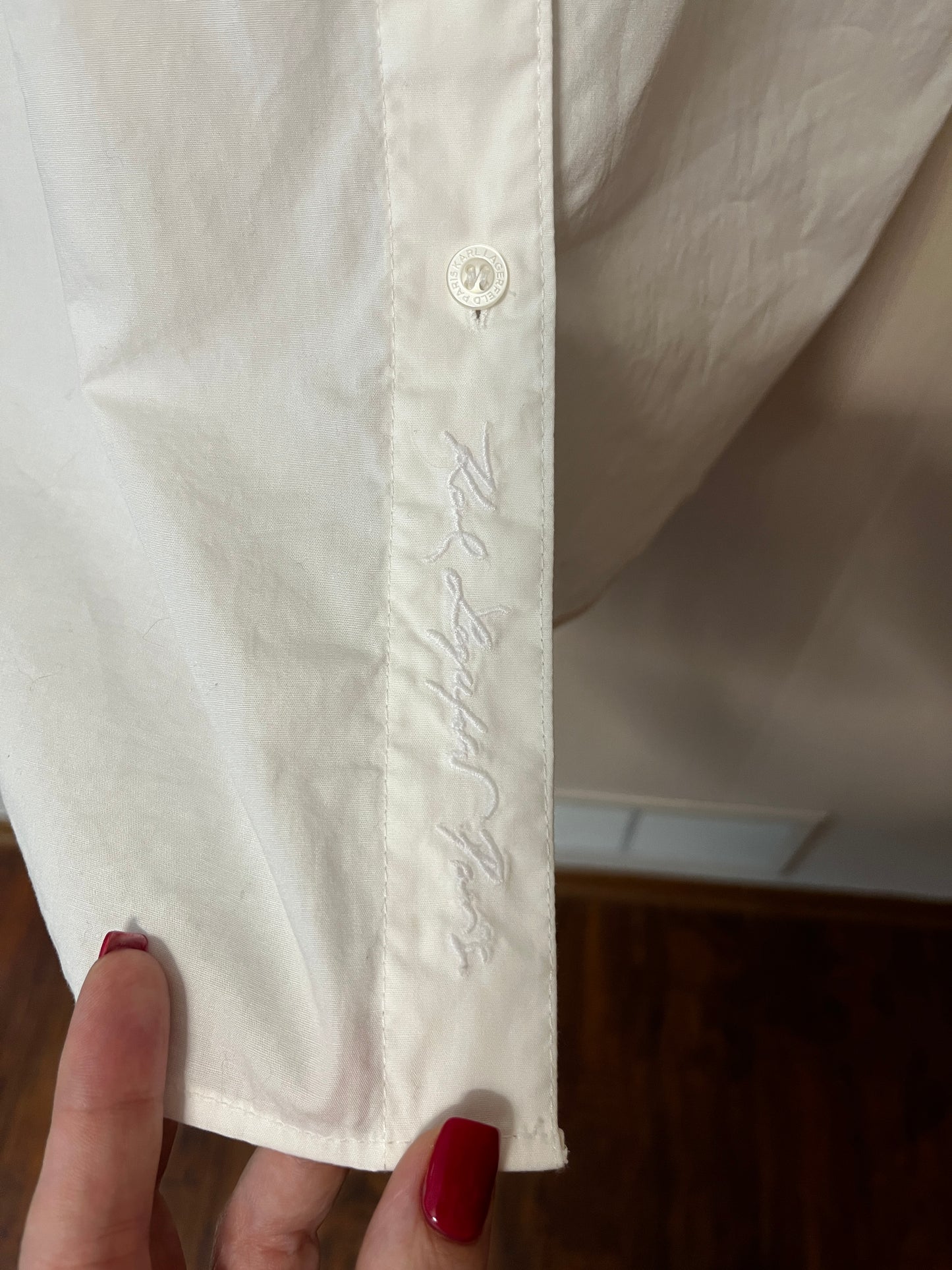 Karl Lagerfeld Patched Doodle Shirt-Small Petite