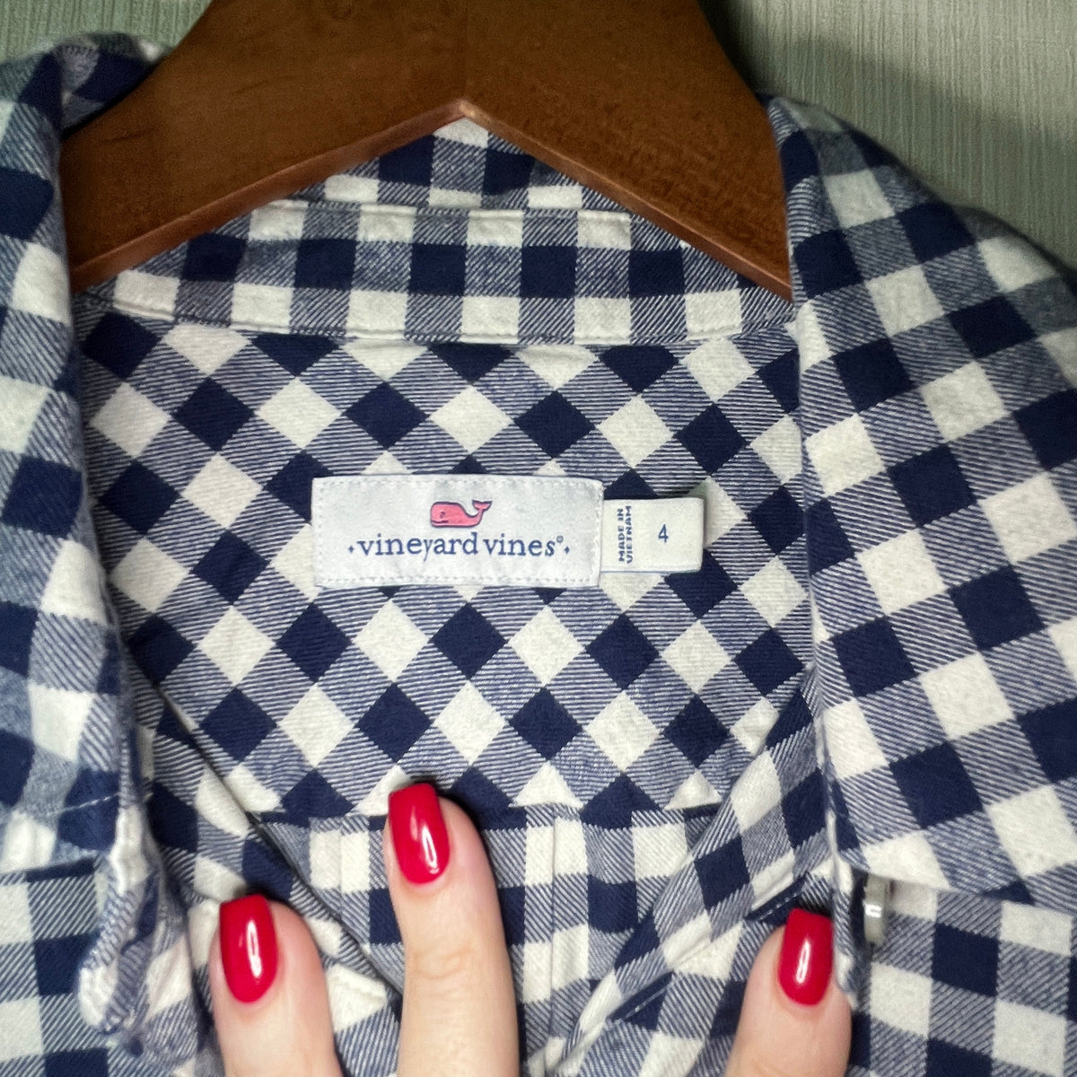 VINEYARD VINES Cotton Tie-Cuff Split-Neck Gingham Flannel