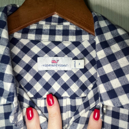 VINEYARD VINES Cotton Tie-Cuff Split-Neck Gingham Flannel