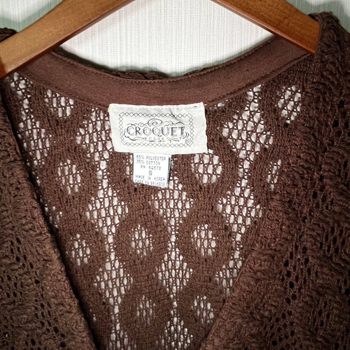 CROQUET CLUB Vintage Button-Front Open-Stitch Crochet Vest