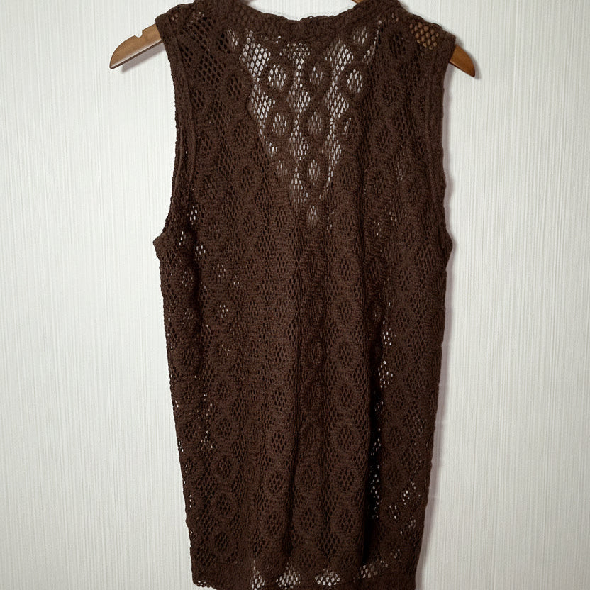 CROQUET CLUB Vintage Button-Front Open-Stitch Crochet Vest