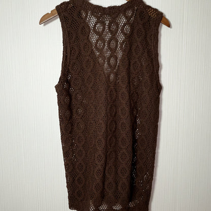 CROQUET CLUB Vintage Button-Front Open-Stitch Crochet Vest