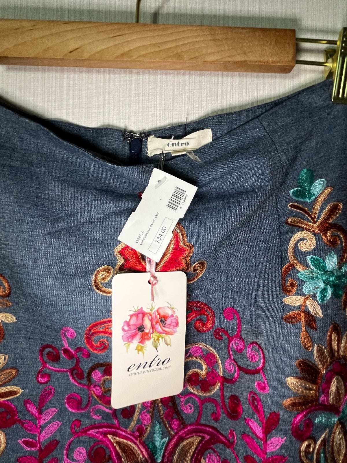 GAP Entro High-Rise Embroidered Floral Denim Mini Skirt