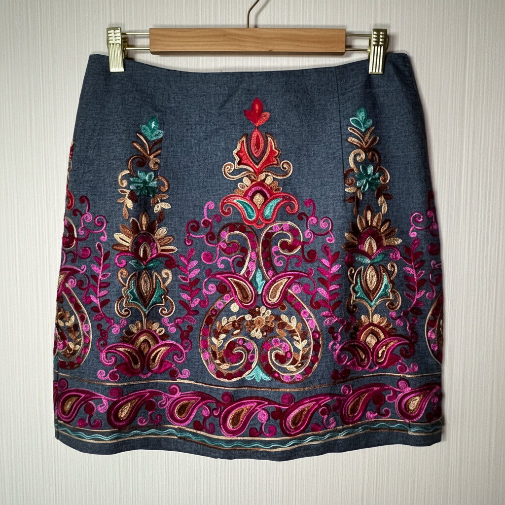 GAP Entro High-Rise Embroidered Floral Denim Mini Skirt