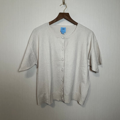 CECE Short-Sleeve Crew Neck Button-Front Cardigan Sweater