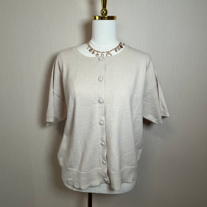 CECE Short-Sleeve Crew Neck Button-Front Cardigan Sweater