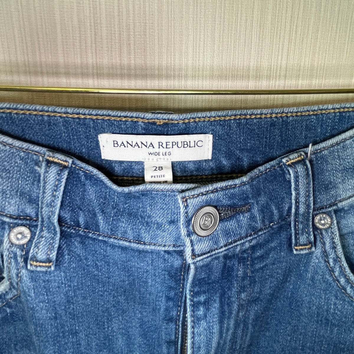 Banana Republic Icon Wide Leg Jeans Blue Denim High Rise Size 28 Petite