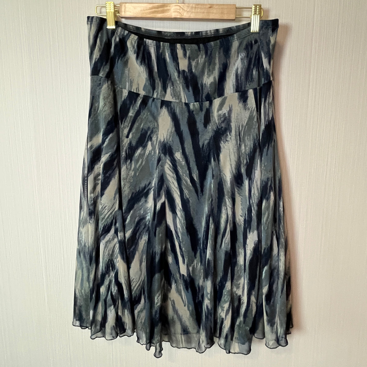 Coldwater Creek Blue Multicolor Printed Midi Skirt Women's Medium Polyester