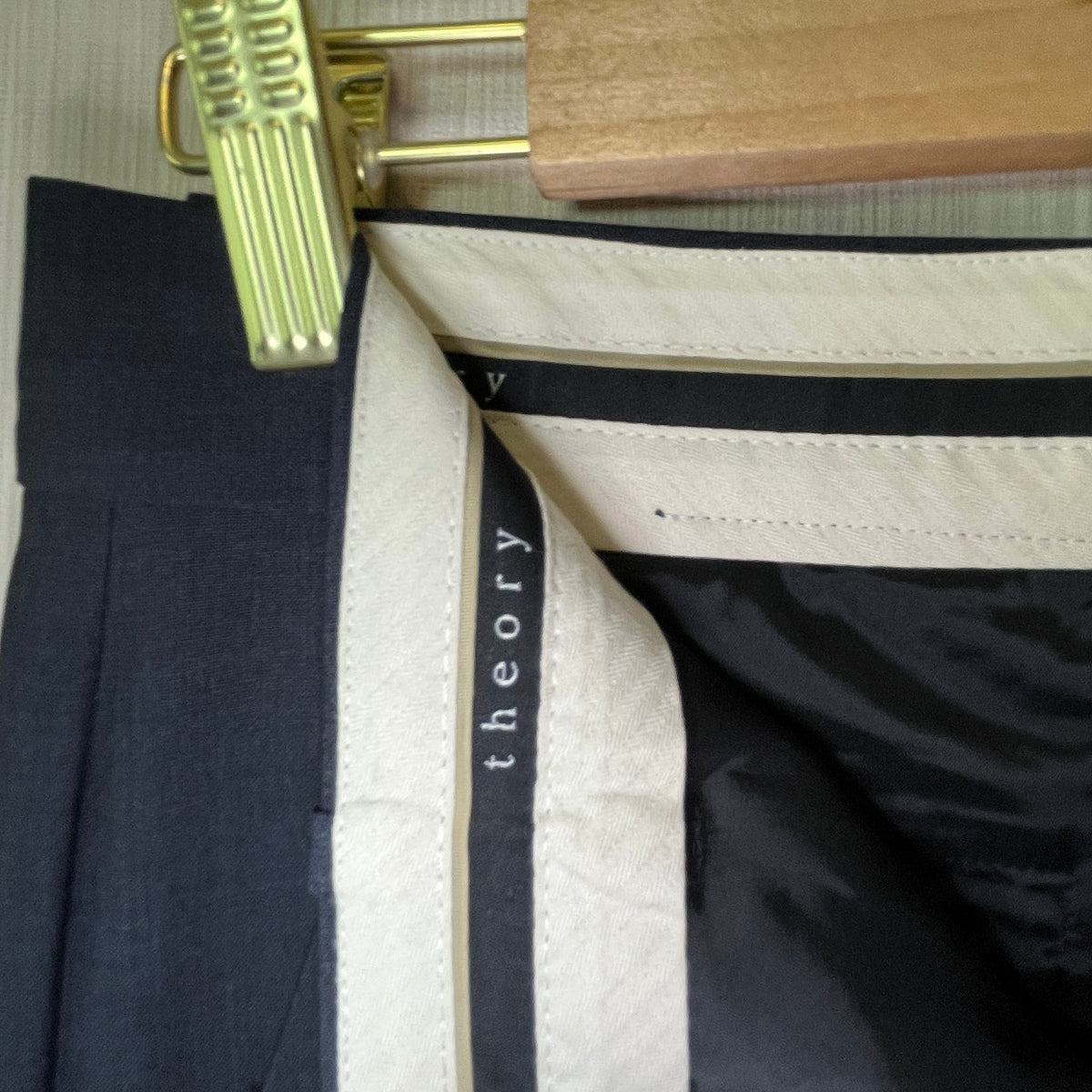 Theory Emery Navy Wool Blend Dress Trousers Women's Size 6 Tailored Pants