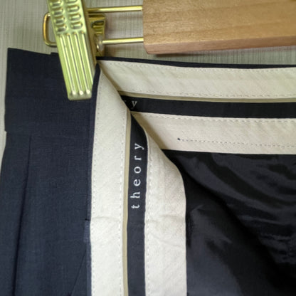 Theory Emery Navy Wool Blend Dress Trousers Women's Size 6 Tailored Pants