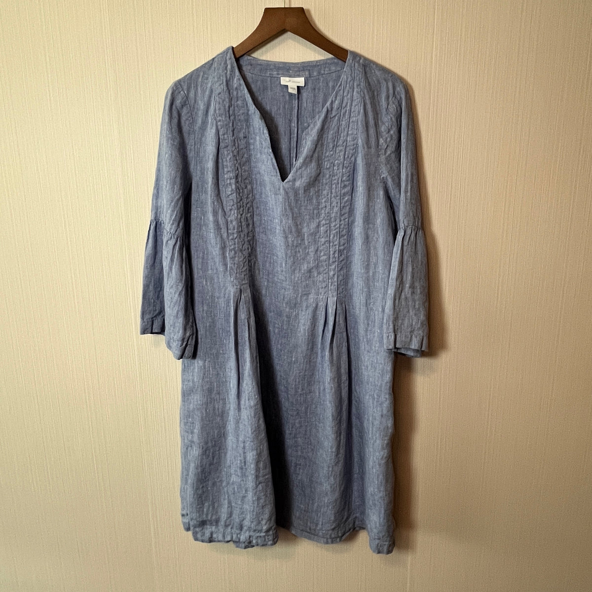 J.Jill Love Linen Denim Blue 100% Linen V Neck Dress Women's Large