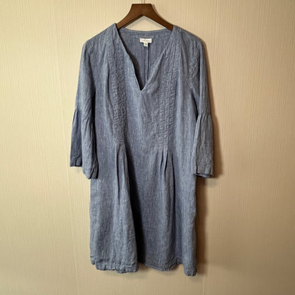 J.Jill Love Linen Denim Blue 100% Linen V Neck Dress Women's Large