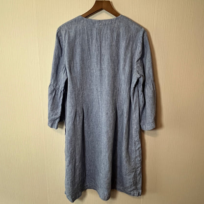 J.Jill Love Linen Denim Blue 100% Linen V Neck Dress Women's Large