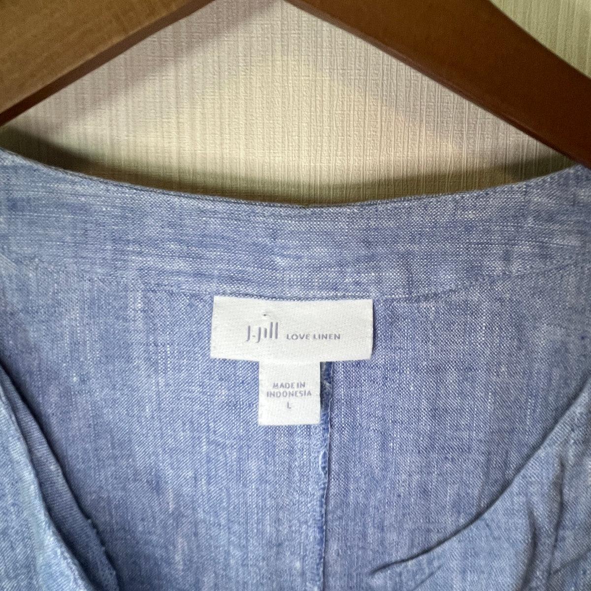J.Jill Love Linen Denim Blue 100% Linen V Neck Dress Women's Large