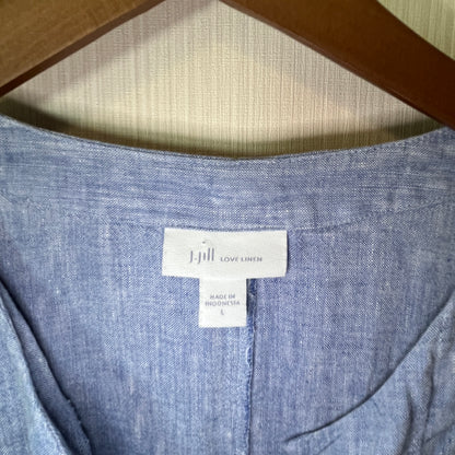 J.Jill Love Linen Denim Blue 100% Linen V Neck Dress Women's Large
