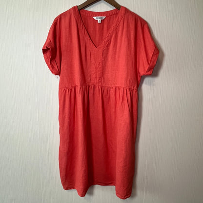 Briggs New York Coral Linen Rayon Blend V Neck Short Sleeve Dress Medium