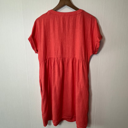 Briggs New York Coral Linen Rayon Blend V Neck Short Sleeve Dress Medium