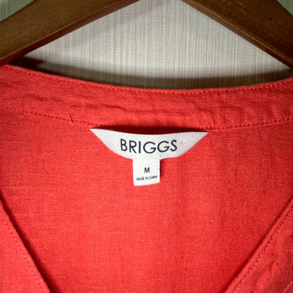 Briggs New York Coral Linen Rayon Blend V Neck Short Sleeve Dress Medium