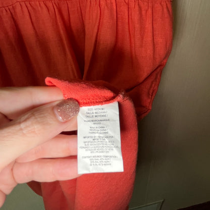 Briggs New York Coral Linen Rayon Blend V Neck Short Sleeve Dress Medium