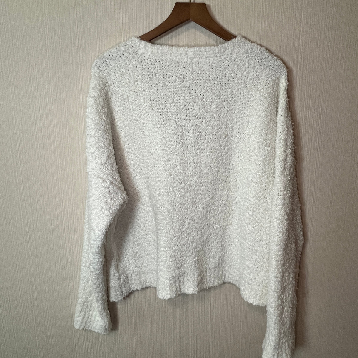 Free People White Oversized V Neck Sweater Women's XL Cotton Blend