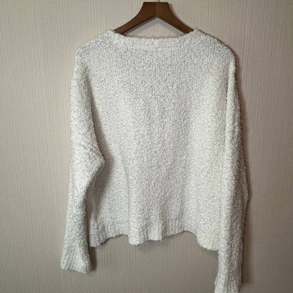 Free People White Oversized V Neck Sweater Women's XL Cotton Blend