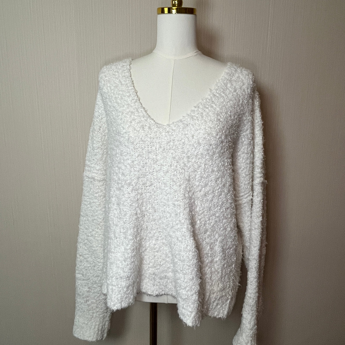 Free People White Oversized V Neck Sweater Women's XL Cotton Blend