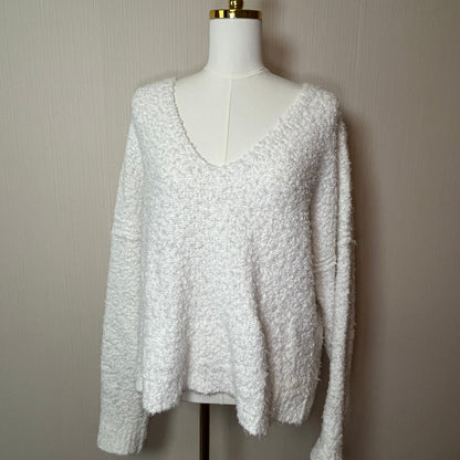 Free People White Oversized V Neck Sweater Women's XL Cotton Blend