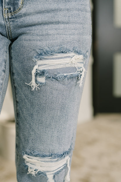 Jada Mid Rise 90’s Straight Jeans – Heavy Distressing, Raw Hem, 4-Way Stretch by Judy Blue