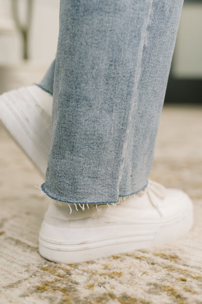 Jada Mid Rise 90’s Straight Jeans – Heavy Distressing, Raw Hem, 4-Way Stretch by Judy Blue