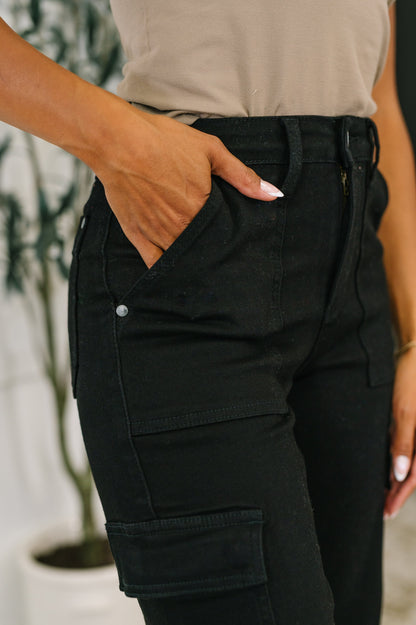 Keira High Waist Cargo Wide Leg Pants in Black | Trendy Women’s High Rise Judy Blue Cargo Pants