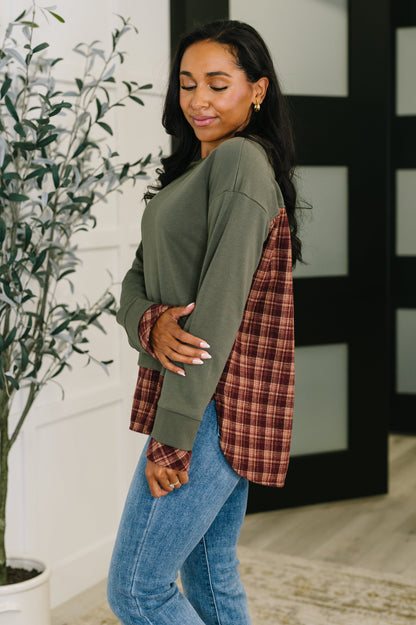 Layer Player Drop Shoulder Long Sleeve Top | Women’s French Terry & Flannel Contrast Pullover