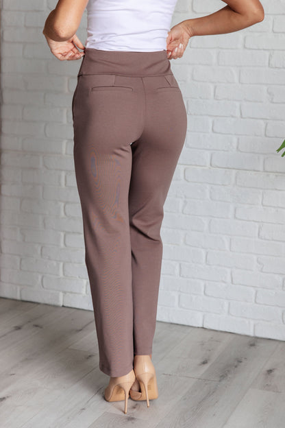 Magic Straight Leg Crop Pants – High Stretch Ponte Knit with Faux Welt Pocket